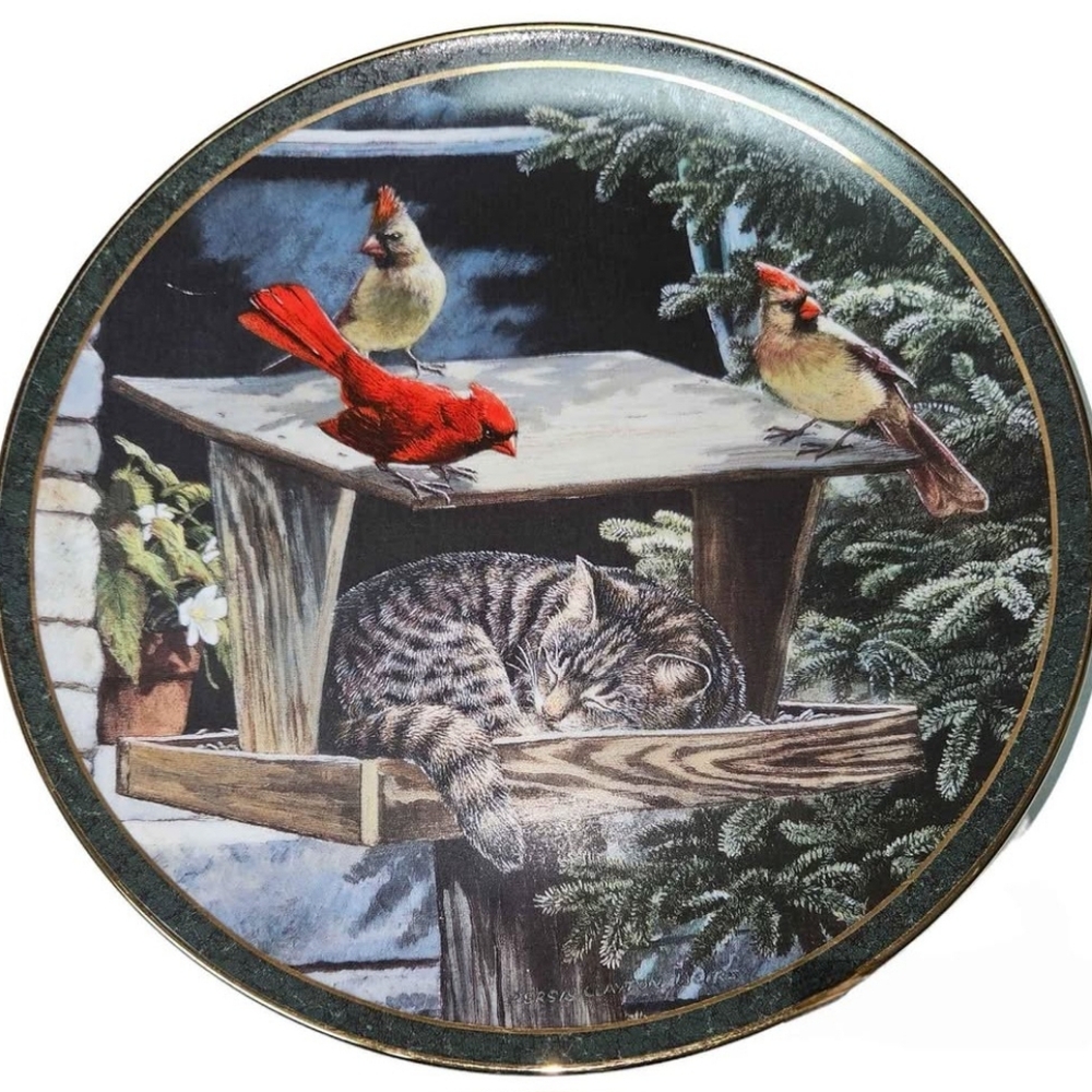 Bradford Exchange Plate CAT NAP Bird Cardinals Persis Weirs Nosy Neighbors Vtg